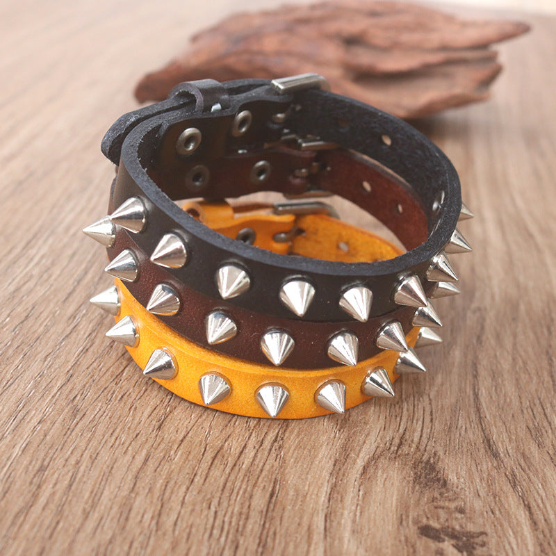 Punk Vintage Alloy Buckle Casual Cowhide Pointed Nail Cattle Bracelets