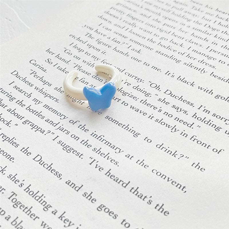 Cute Heart Resin Small Butterfly Open Adjustable Index Finger Ring