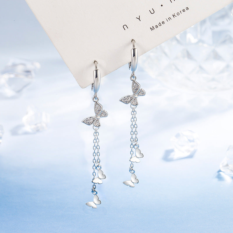 Women's Rhinestone Butterfly Tassel Summer Long Ear Buckle