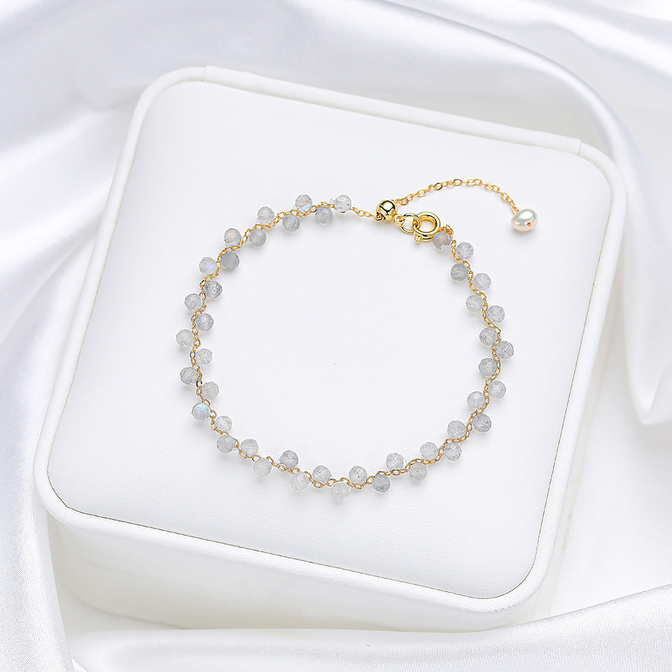 Women's Natural Stone Color Cut Tourmaline Aquamarine Hand Accessory Hand-woven High-grade Bracelets