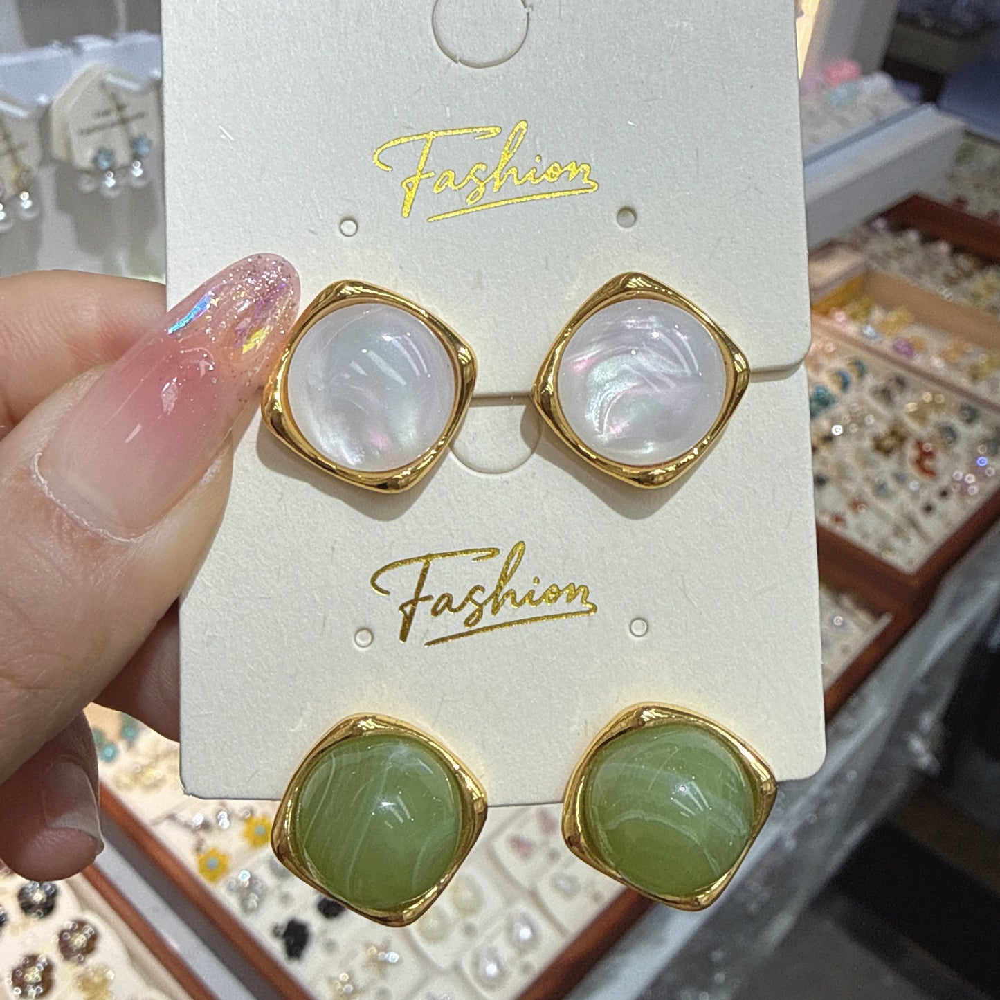 Small Opal Square Korean Style Sense Of Design Personalized Earrings