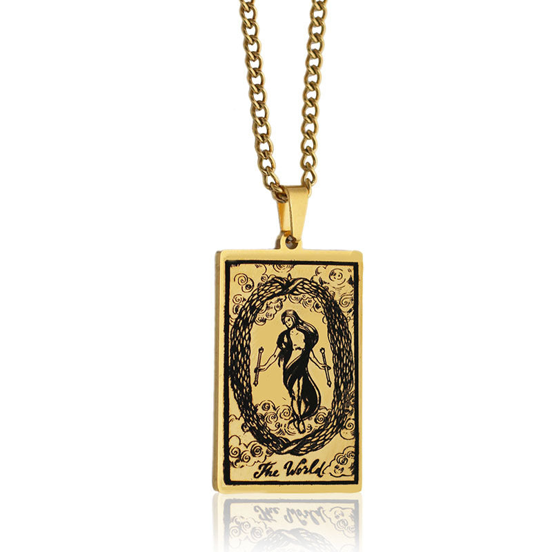 Zhang Tarot Titanium Steel Retro Rectangular Necklaces