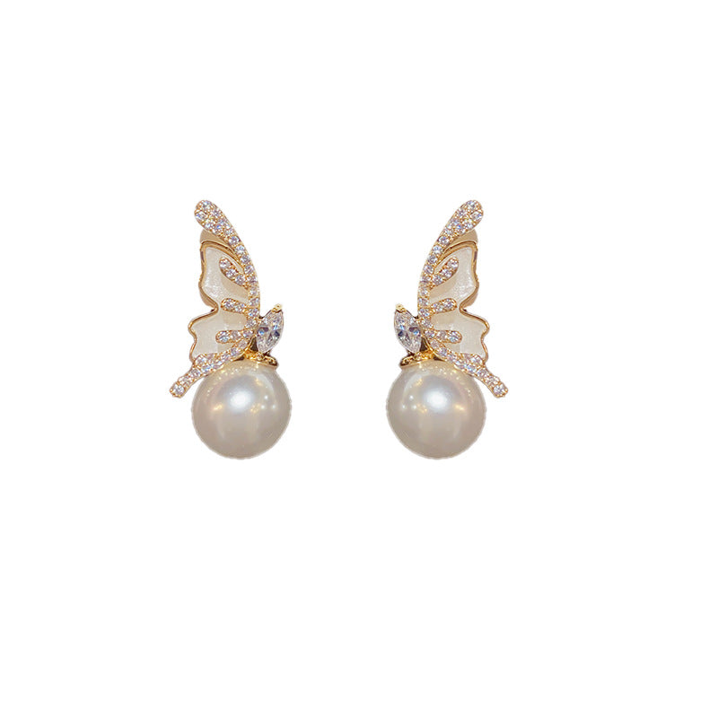 Style Simple Affordable Luxury Fashion Butterfly Pearl Sier Earrings