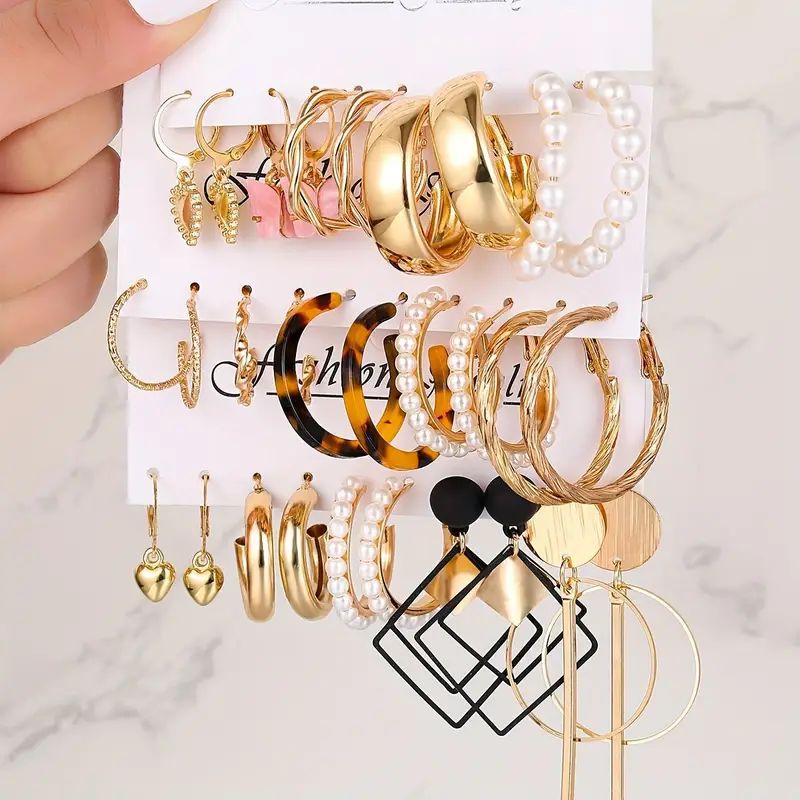Ear Square Geometric Vintage Pearl Hepburn Style Earrings