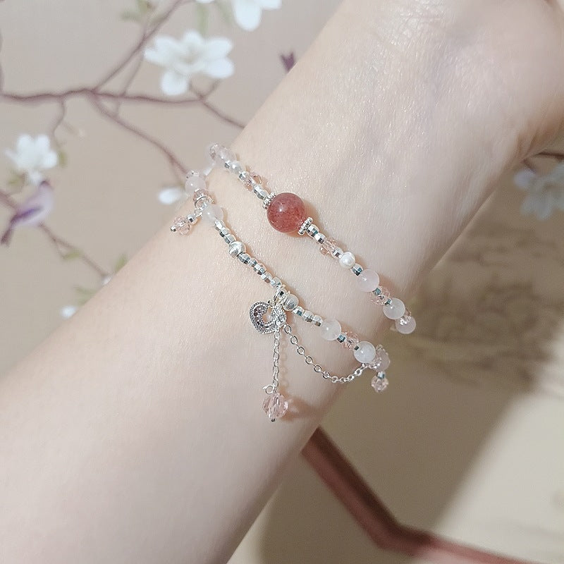 Of Sier Fine Natural Crystal Double Fashion Sweet Party Girlfriend Bracelet