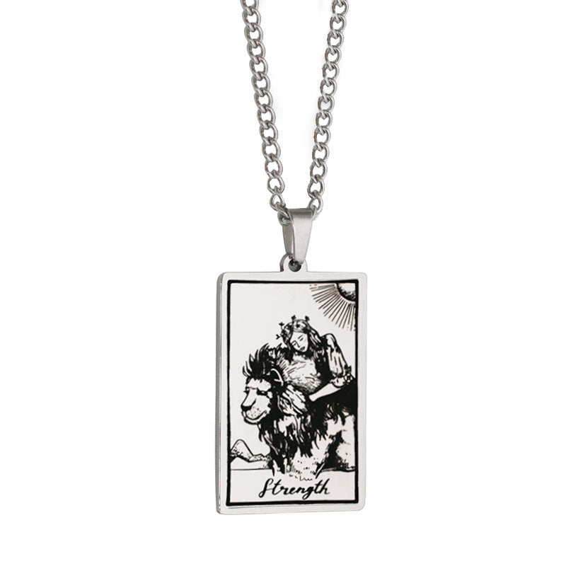 Zhang Tarot Titanium Steel Retro Rectangular Necklaces