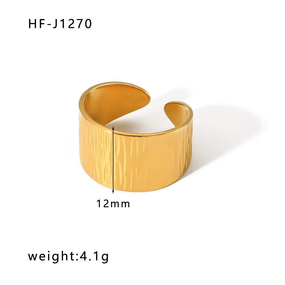 Minority Design Irregular Oil Pressure Gold Titanium Steel Open Female Rings