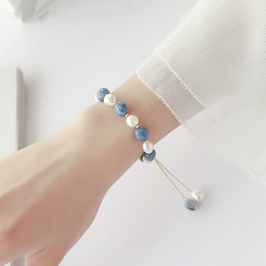 Women's Blue Jade Pearl Korean Fashion Simple Grace Bracelets