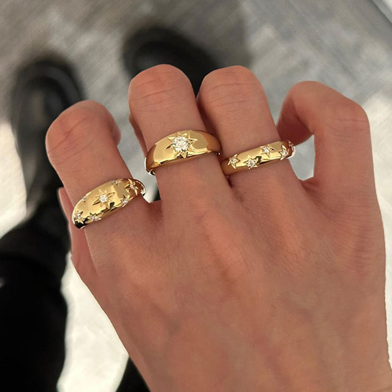 Vintage Court Style Textured Zircon Golden Rings