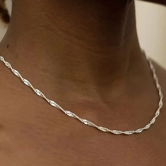 Women's Minimalist Choker Simple Water Wave Chain Necklaces