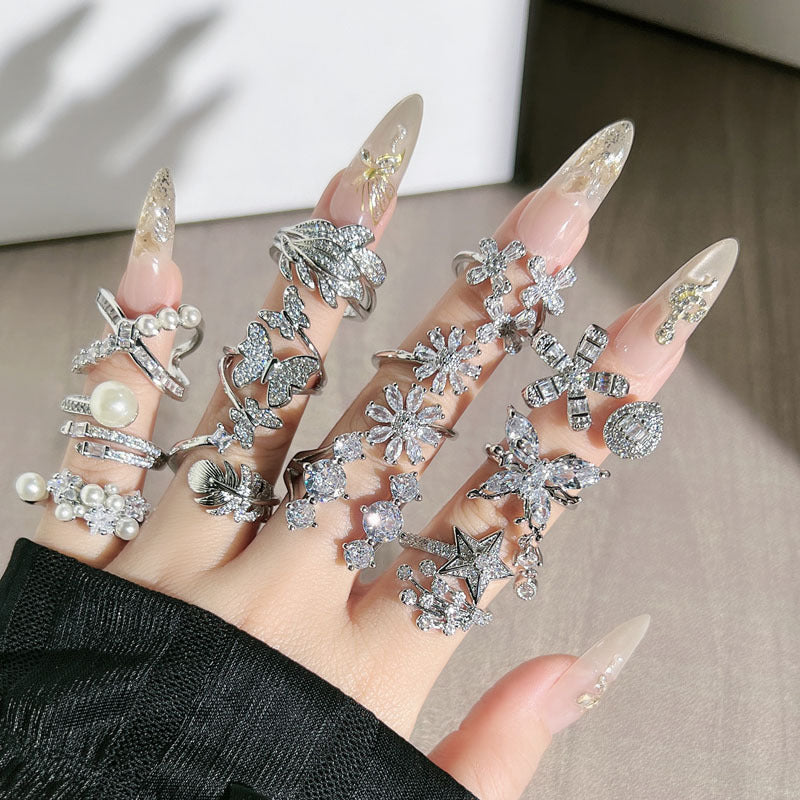 Diamond Flower Language Light Luxury Mix Match Personality Bow Tie Ring