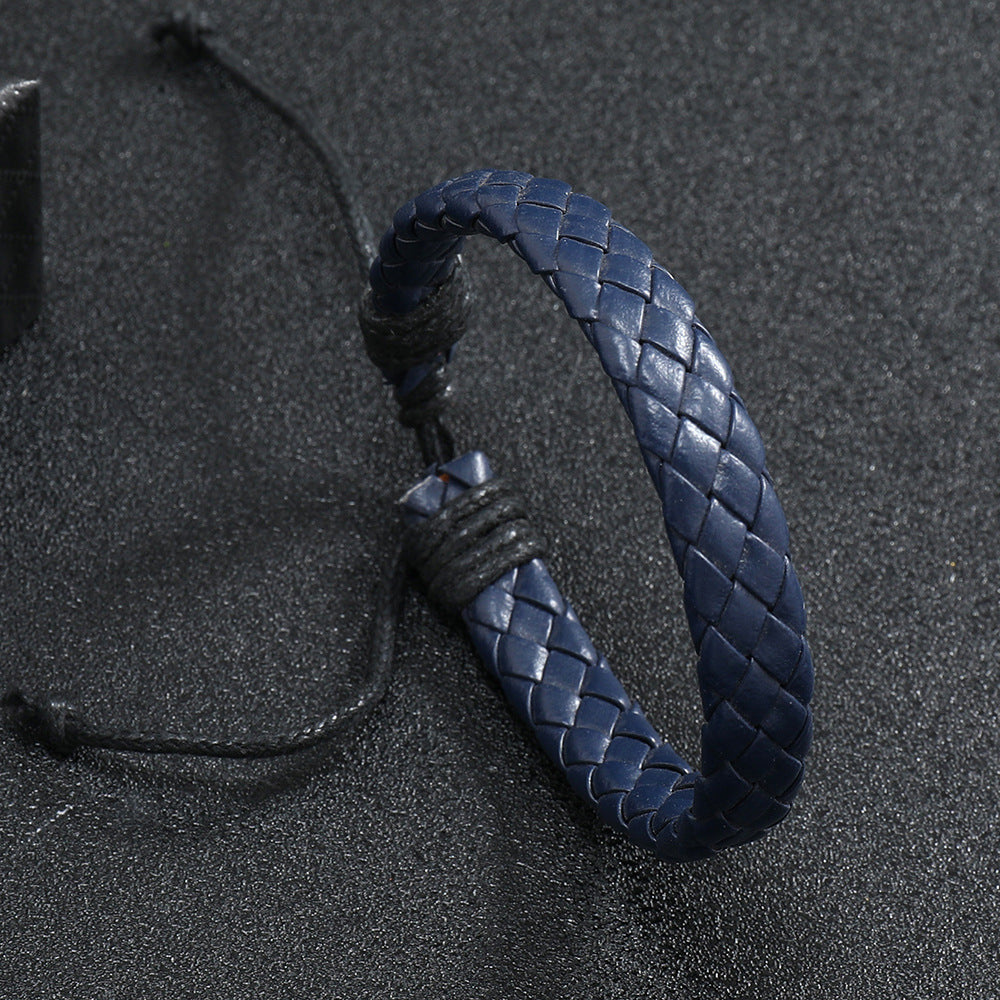 Hand-woven Black Leather Cord Adjustable Unisex Bracelets