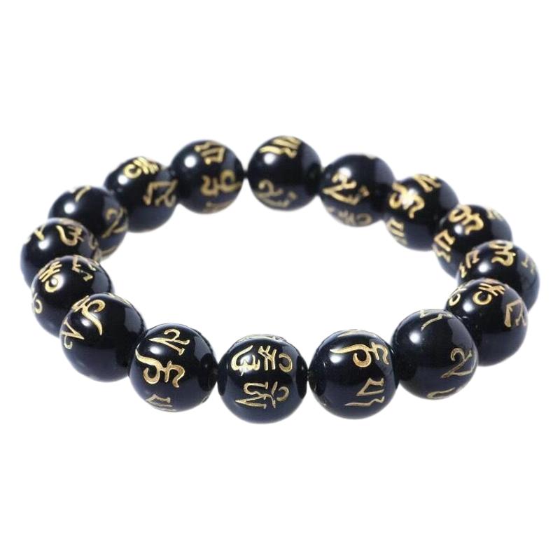 Women's & Men's Obsidian Round Beads Sanskrit Manual Stall Live Bracelets