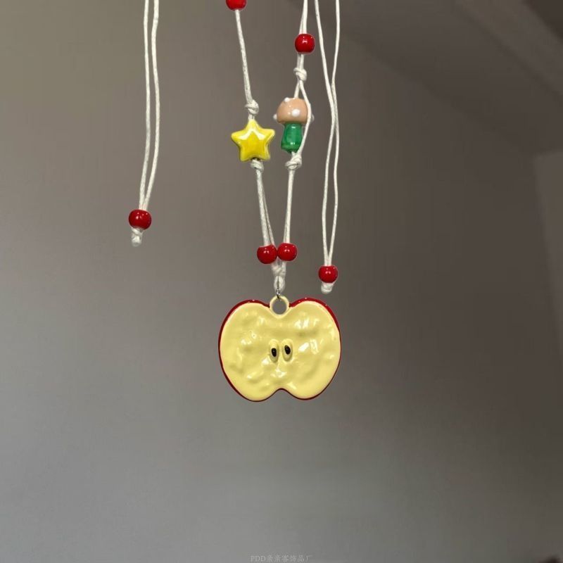 Ceramic Apple Braid Rope Beaded Female Niche Necklaces