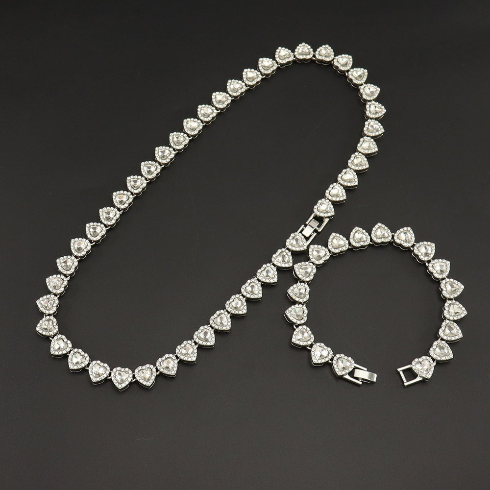 Women's & Men's Heart-shaped Peach Heart Cuban Link Chain Bracelet