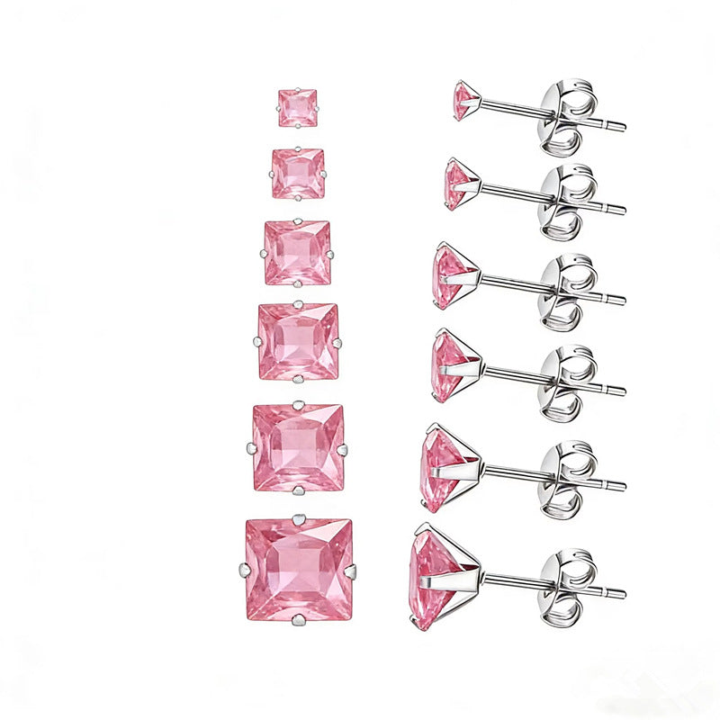 Niche Stainless Steel Square Zircon Color Zirconium Earrings
