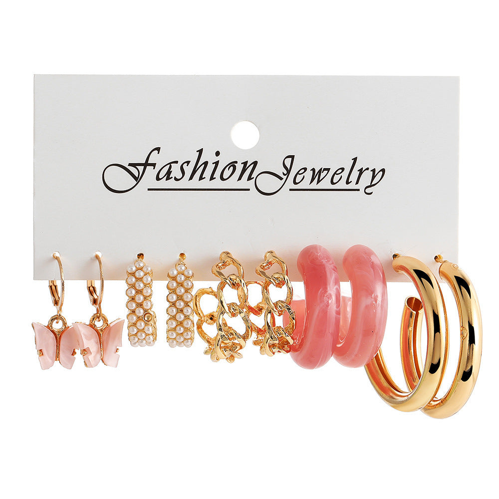 Women's Pearl Alloy Square Geometric Combination Earrings
