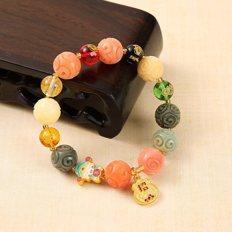 Pumpkin Lotus Beads White Jade Bodhi Rich Flower Charcoal Bracelets