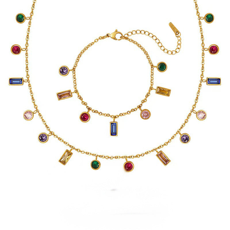 Steel Female Color Zircon Dopamine Clavicle Chain Design High Necklace