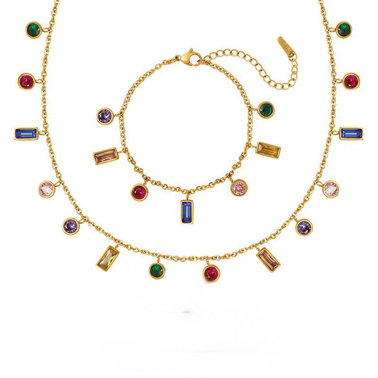 Steel Female Color Zircon Dopamine Clavicle Chain Design High Necklace
