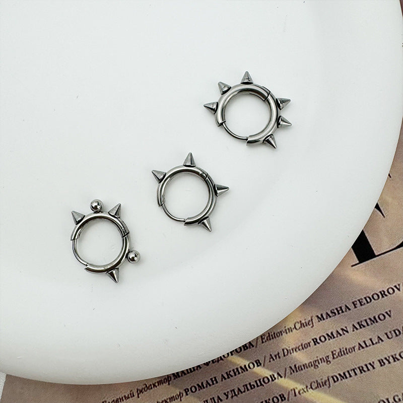 Steel Pointed Cone Clip Personality Punk Earrings