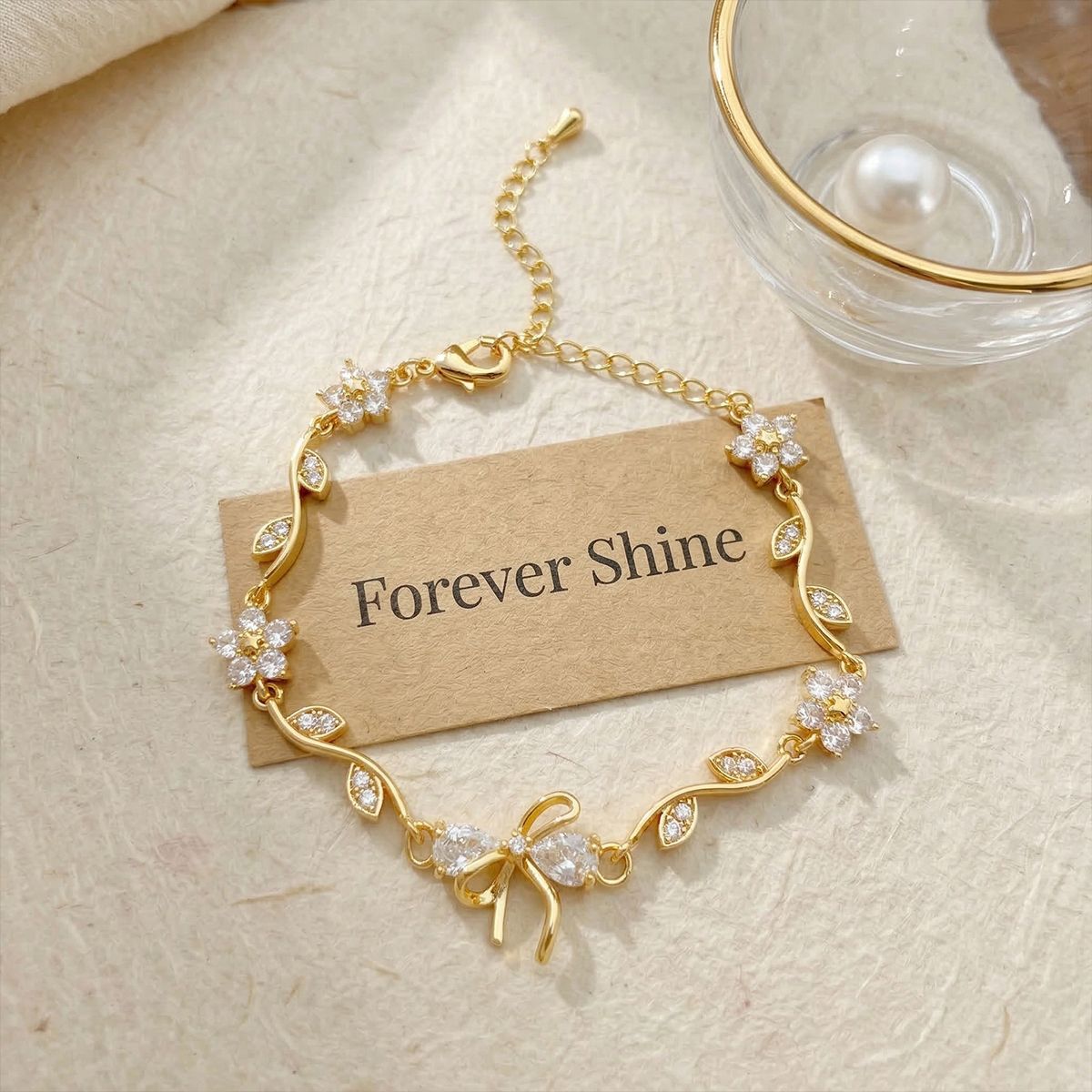 Style Flower Bow Tie Small Fresh Copper Inlaid Zircon High Bracelet