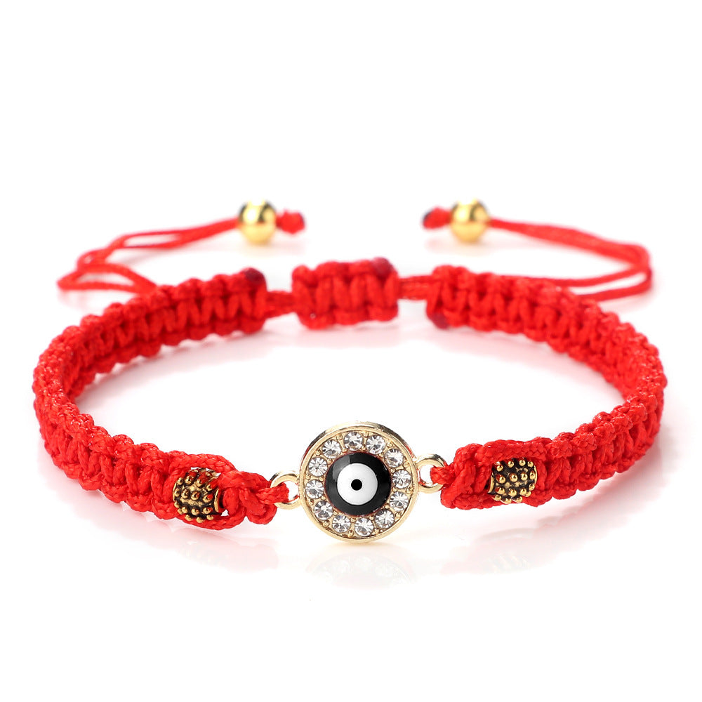Women's & Men's Red Rope Safety Lock Devil's Eye Diamond Woven Hand Bracelet