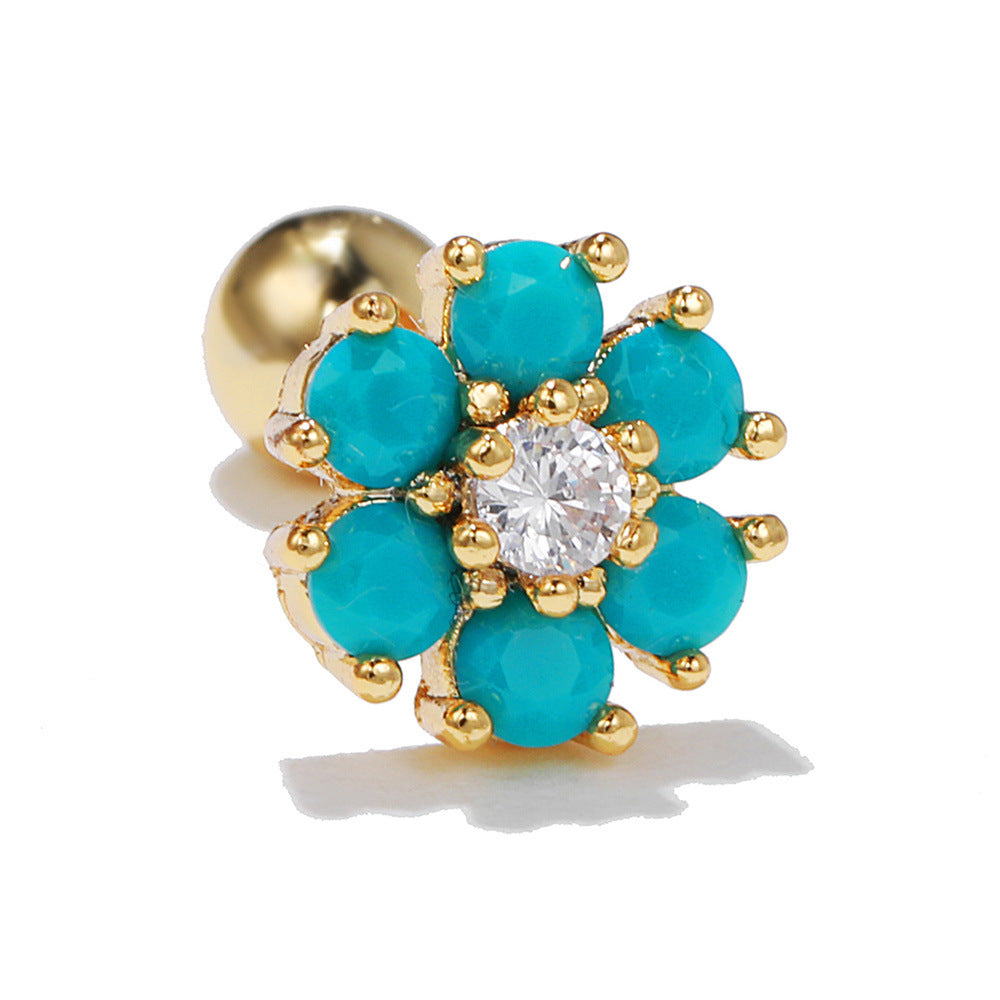 Style Retro Two-color Flower Ear Bone Gold Rings