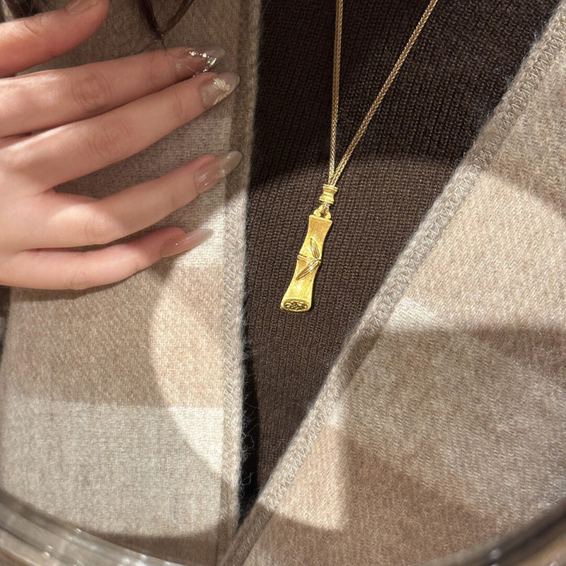 Brushed Bamboo Joint Retro Chinese Style Heritage Fu Character Festival Necklace
