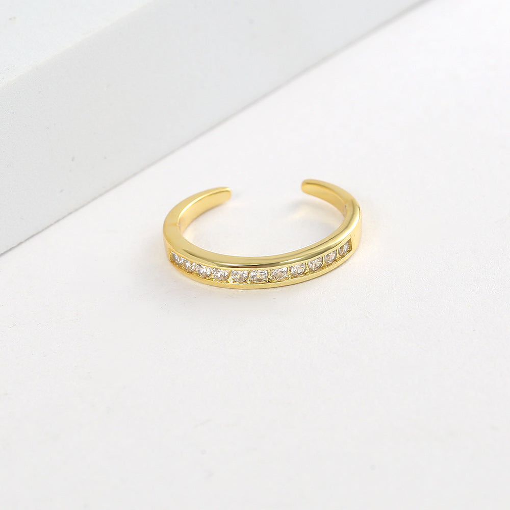 Real Gold Plating Simple Round Diamond Light Luxury Minority Temperament Ring
