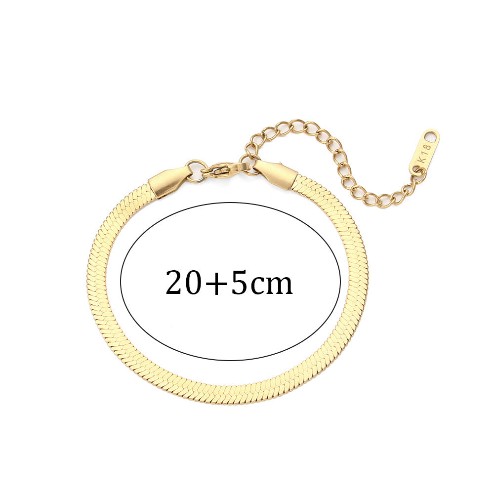 Women's Steel Gold Plated Chain Like Flat Bracelet
