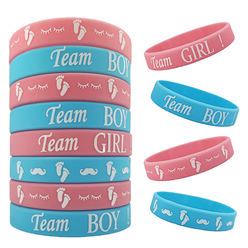 Reveal Party Silicone Welcome Blue Pink Boys Rubber Wrist Bracelet
