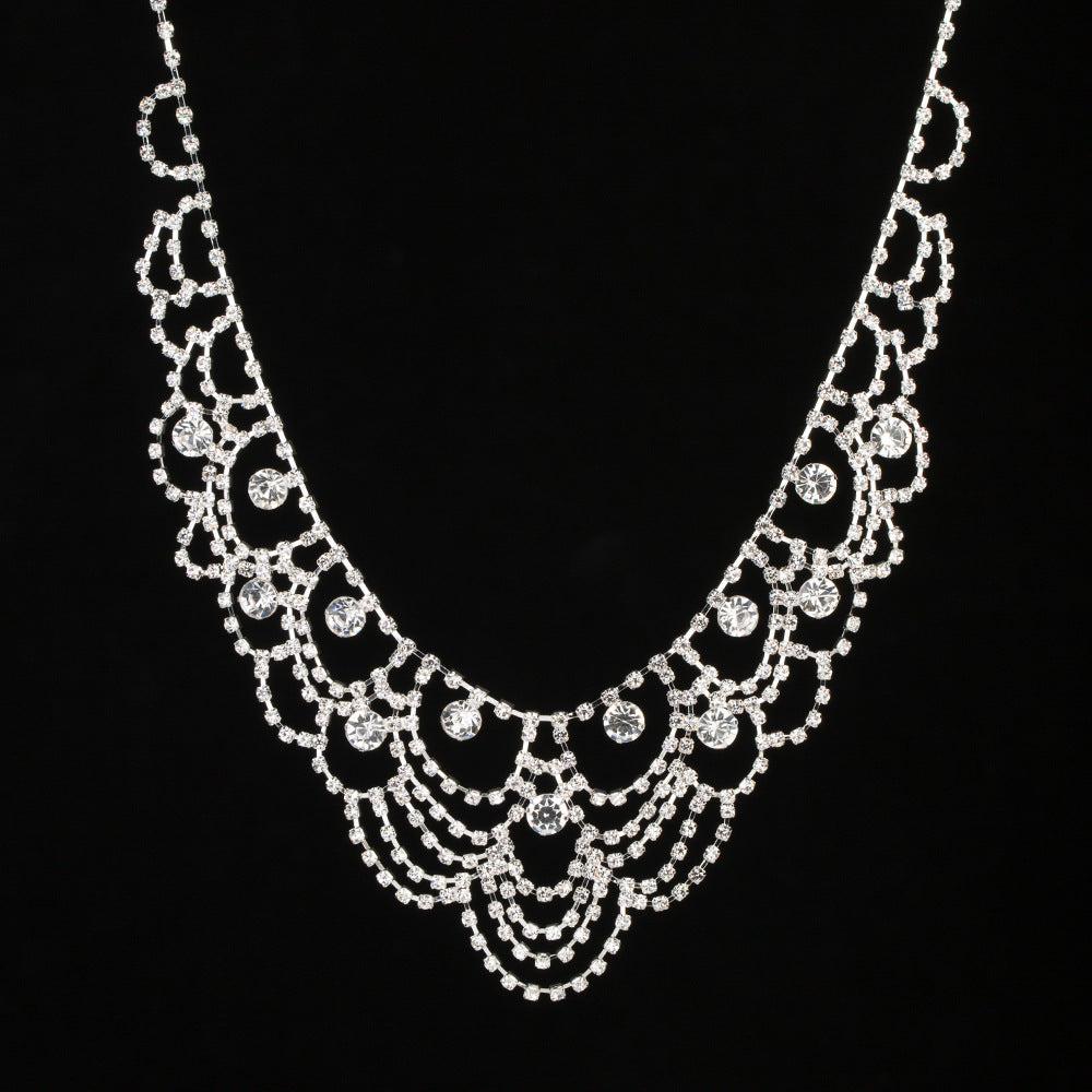 Luxurious Exaggerating Decorative Collarbone Chain Shiny Full Diamond Rhinestone Necklace