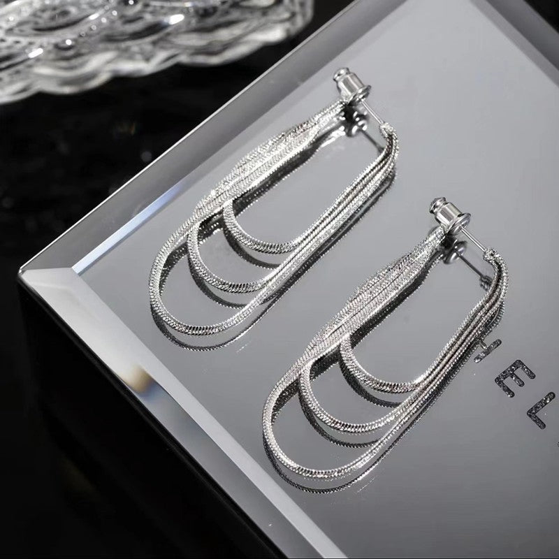 Snake Bones Chain Tassel Three High Earrings