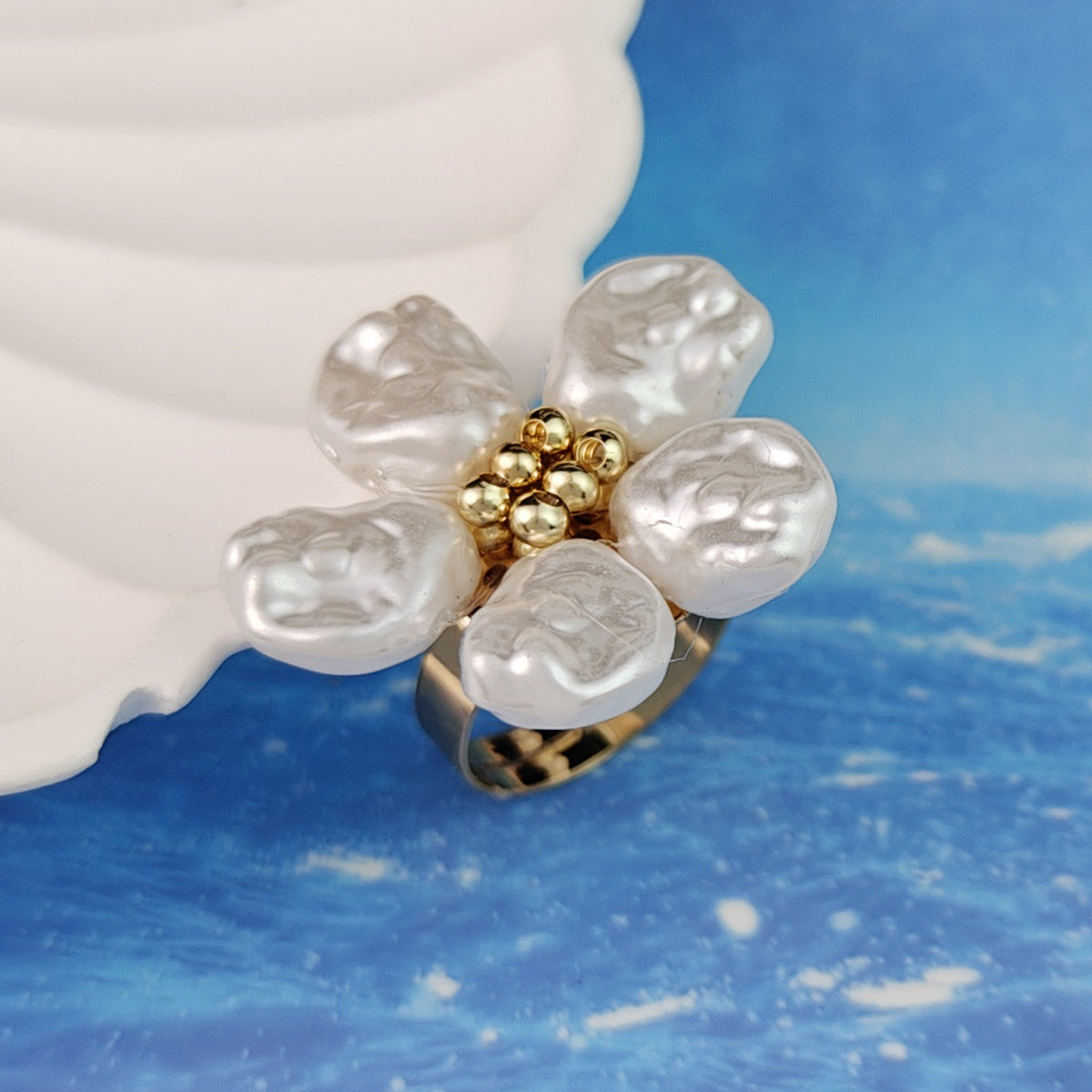 Women's Elegant Pearl Flower Design High-grade Opening Adjustable Index Rings