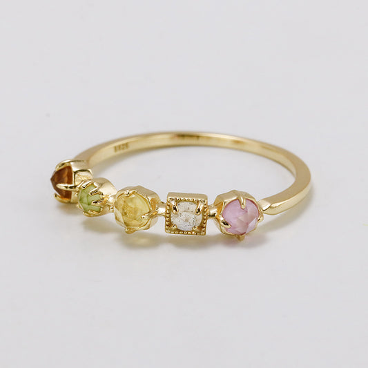 Five Irregular Colorful Colored Gems Natural Rings