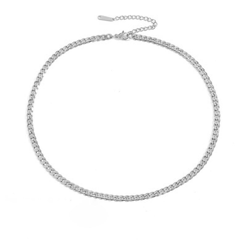 Women's & Men's Cuban Link Chain Stainless Steel Street Sweater Gold Necklaces