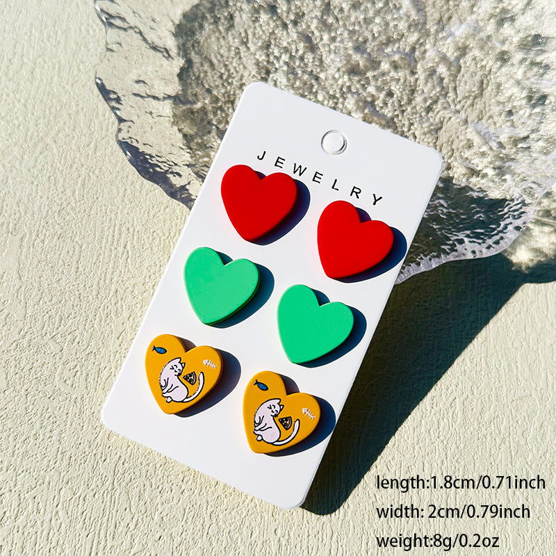 Women's Valentine's Day Denim Love Paint Printing Clay Quality Earrings