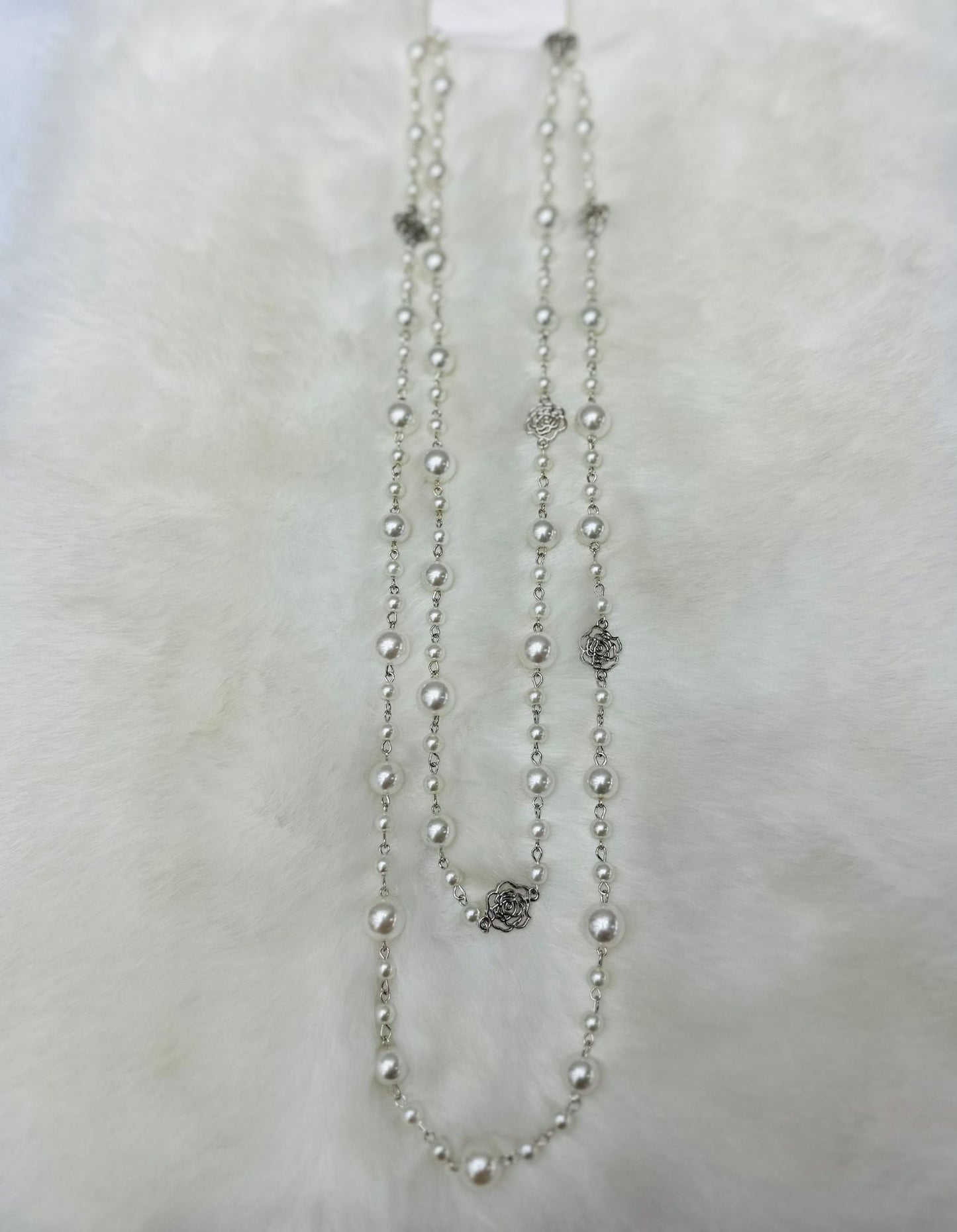 Rose Glass Pearl Stackable Long Sweater Necklaces