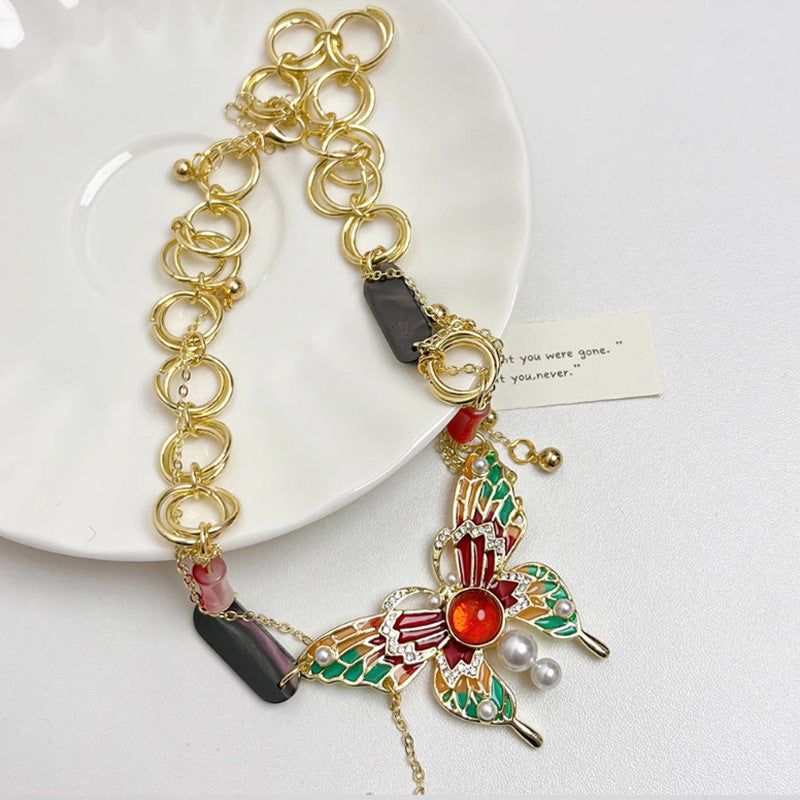 Retro Fashion Butterfly Tassel Female Design Necklace