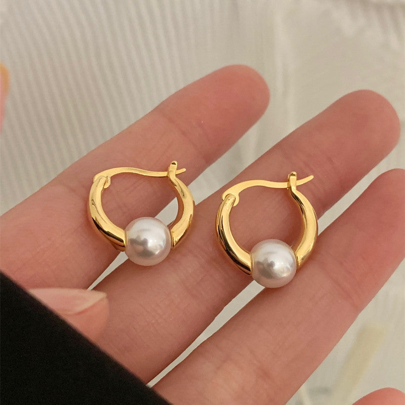 Mild Luxury Retro Round Pearl Metallic Trendy Female Rings