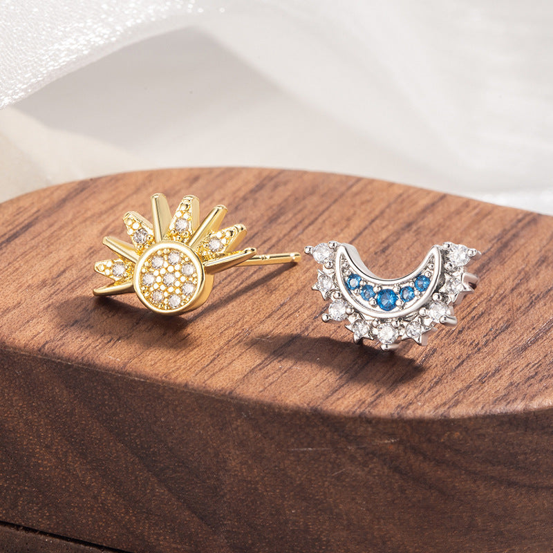 Women's Sun Moon For Rhinestone High Sense Retro Stud Earrings
