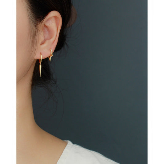 Sier Long Rivet Tapered Ear Clip Earrings