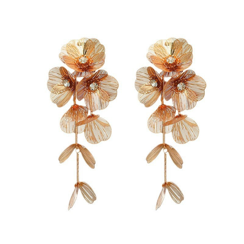 Women's Style Hollow Flower Large Exaggerated Long Earrings