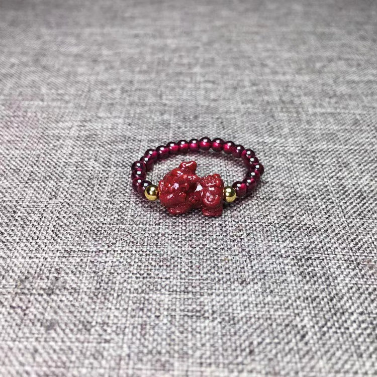 Cinnabar Natural Garnet With Rose Calf Rings