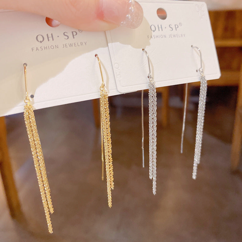 Women's Graceful Fashionable Metal Sense Long Fringed Thread Exquisite Slimming Earrings