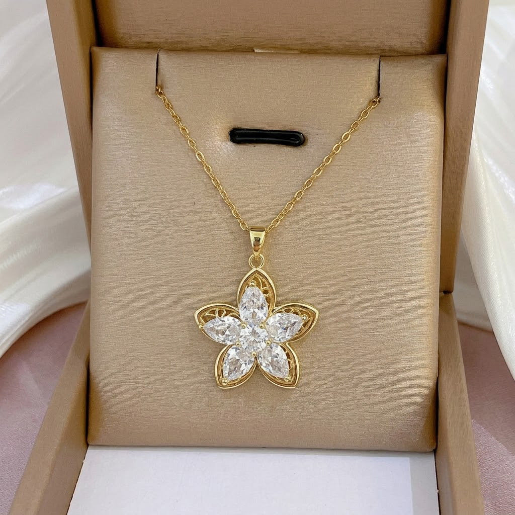 Design Rotating Bauhinia Zircon Flower Gas Clavicle Chain Necklace