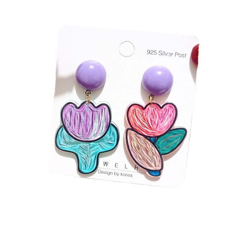 Women's Acrylic Iti Tulip Cute Ceramic Pink Pig Funny Personality Earrings