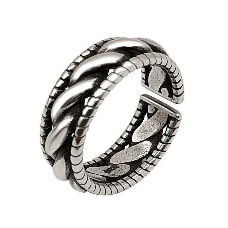 Women's & Men's Punk Heavy Wide Face Abstract Art Open Distressed Street Tide Ring