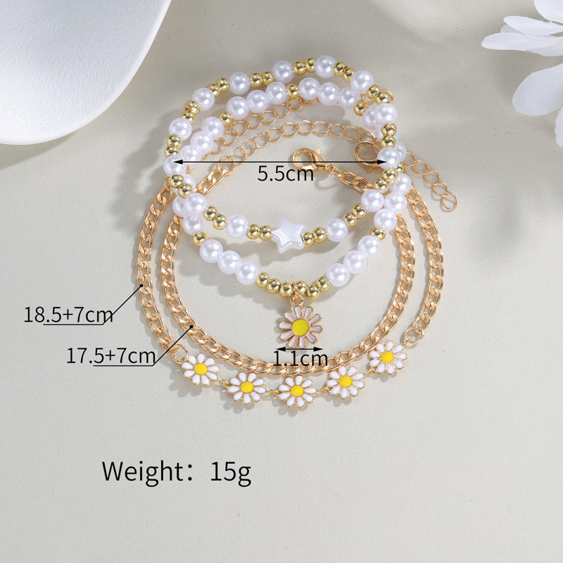 Women's Fashion Alloy Little Daisy Chain Pearl Bracelets